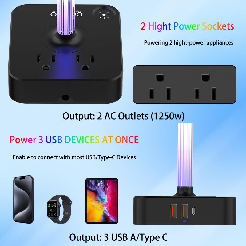 cozoo RGB Headphone Stand with USB Charger COZOO Desktop Gaming Headset Holder Hanger with 3 USB Charger and 2 Outlets - Great for Gaming, DJ, Wireless Earphone Display,Gamer PC Accessories Boyfriend Gifts - Image 4